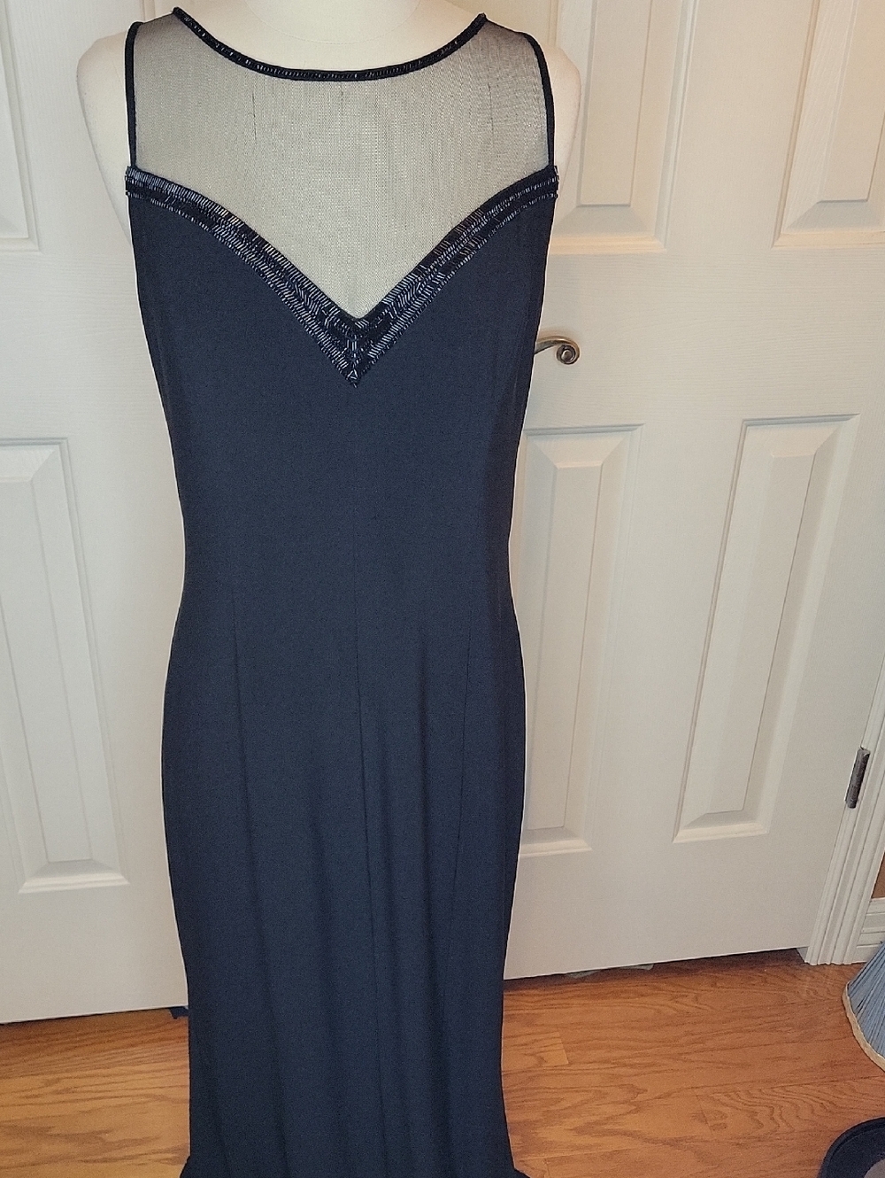 Ralph Lauren Black Mesh Yoke Maxi Dress with Sequin Trim